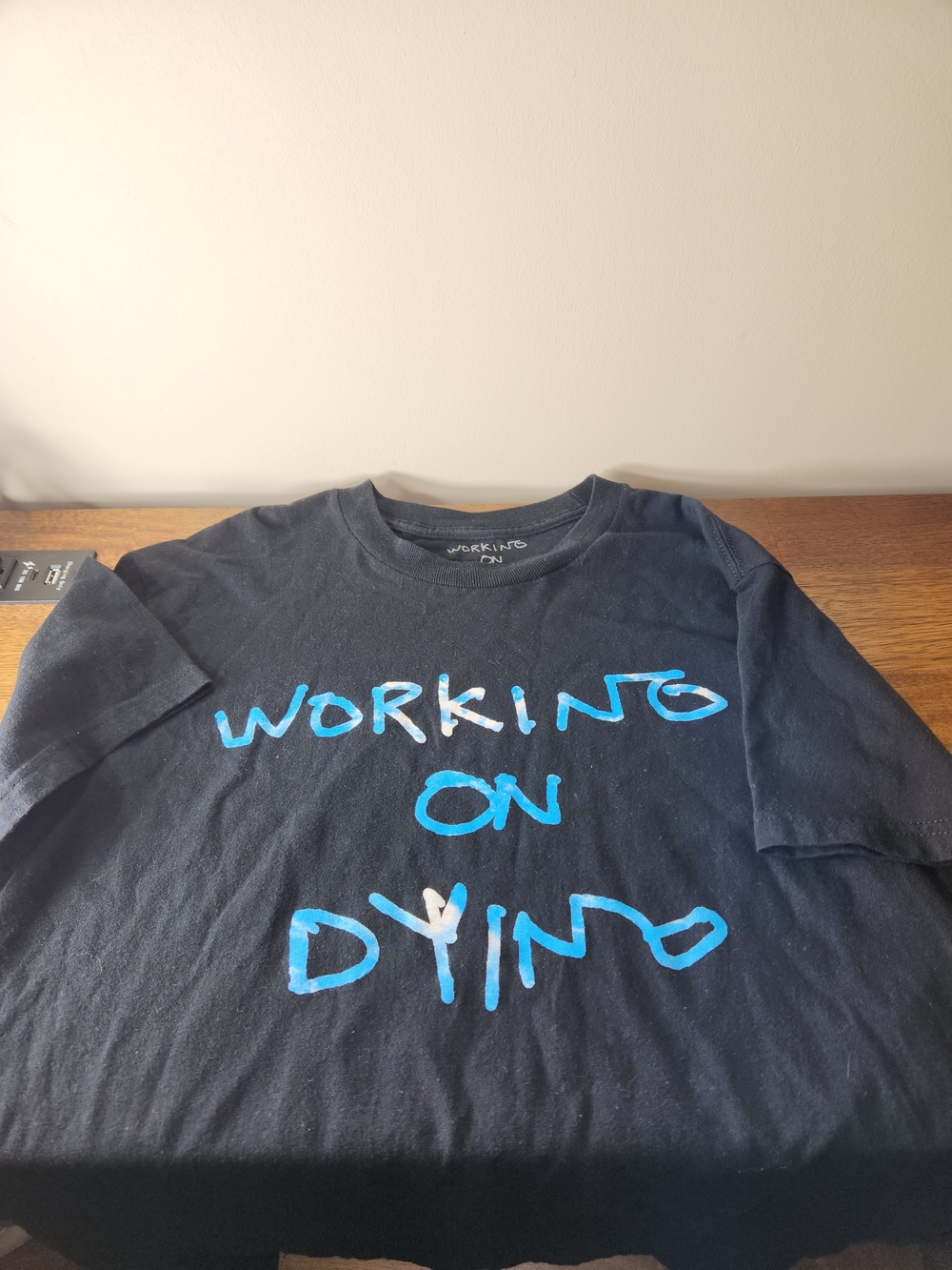 Black Short Sleeve Tee with Blue Graphic Print